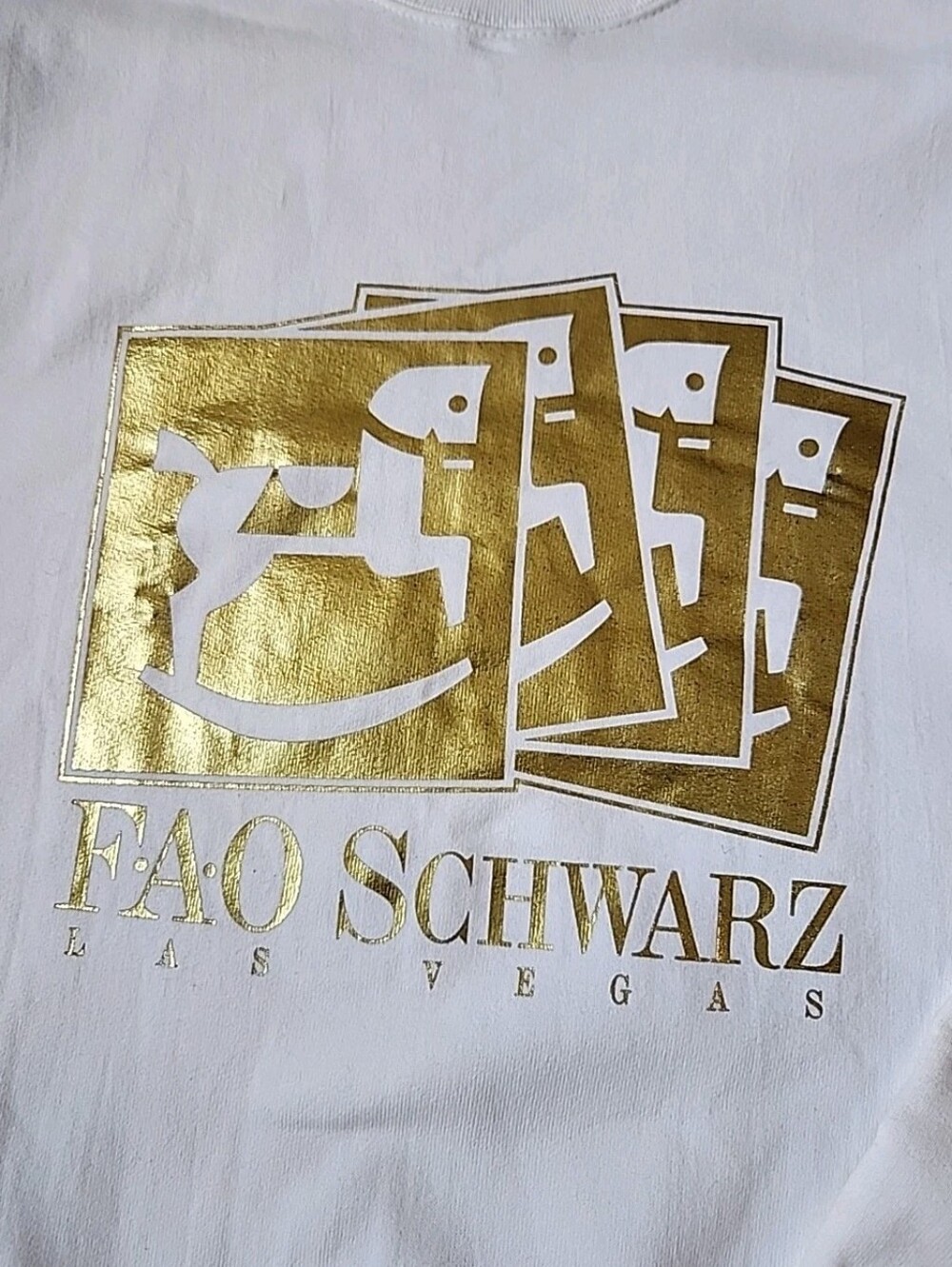 Vintage 90s Y2K FAO Schwarz Las Vegas Sweatshirt White Gold Foil Holiday Sz 2XL - Picture 6 of 10